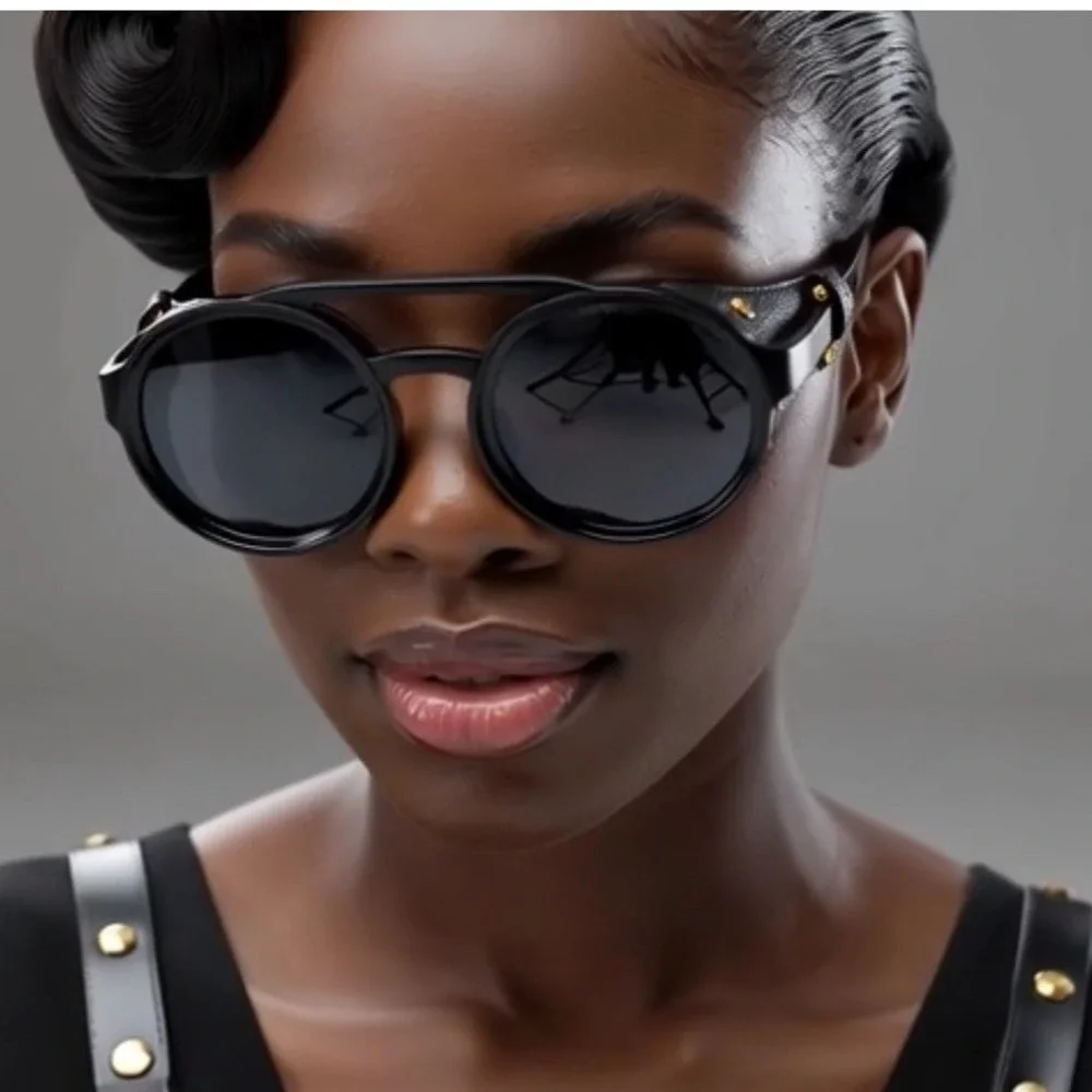 Celebrity Sunglasses Women Fancy‎ Shades Outdoor Party Ladys Outfit Round Black